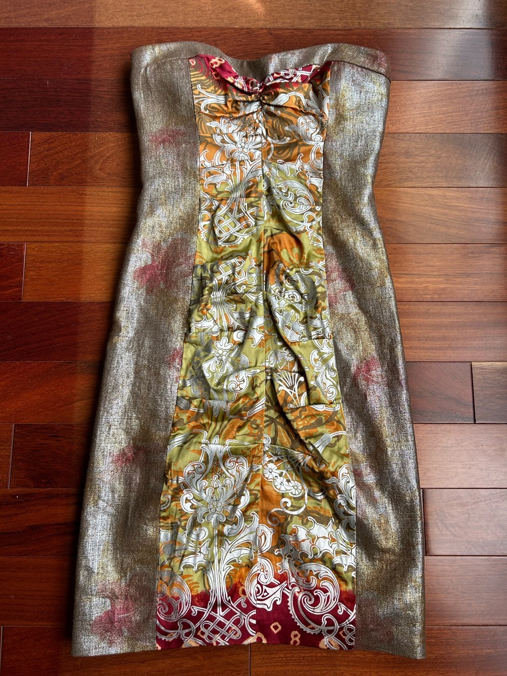 Vintage Y2K Nicole Miller Collection Strapless Silk Metallic dress size 4